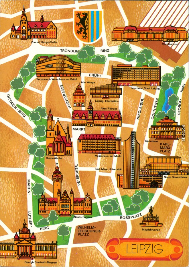 vintage Postcard from 1987: Landkarten AK - Stadtplan:: Leipzig