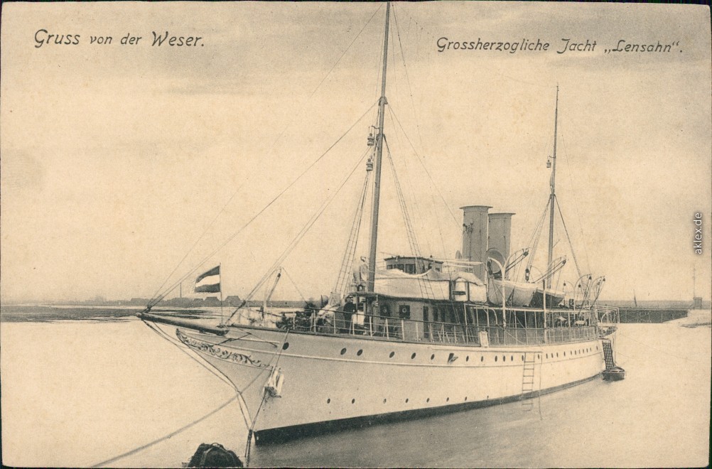 vintage Postcard from 1905: Weser - Großherzogliche Yacht Lensahn:: Bremen