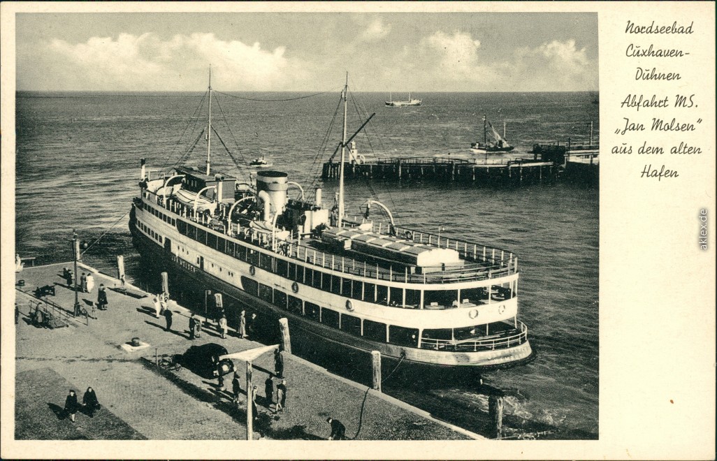 vintage Postcard from 1951: Abfahrt MS "Jan Molsen" aus dem alten Hafen:: Cuxhaven