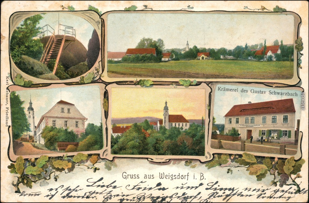 6 Bild Gasthaus und Umland, Kirche Weigsdorf AnsichtskartenLexikon
