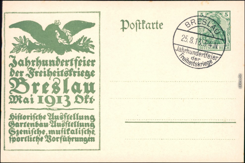 vintage Postcard from 1913: Jahrhunderfeier der Freiheitskriege, Ganzsache:: Wroclaw