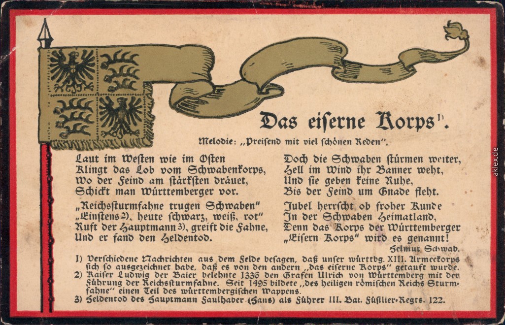 vintage Postcard from 1915: Liedkarten - Militär - Das eiserne Korps:: 