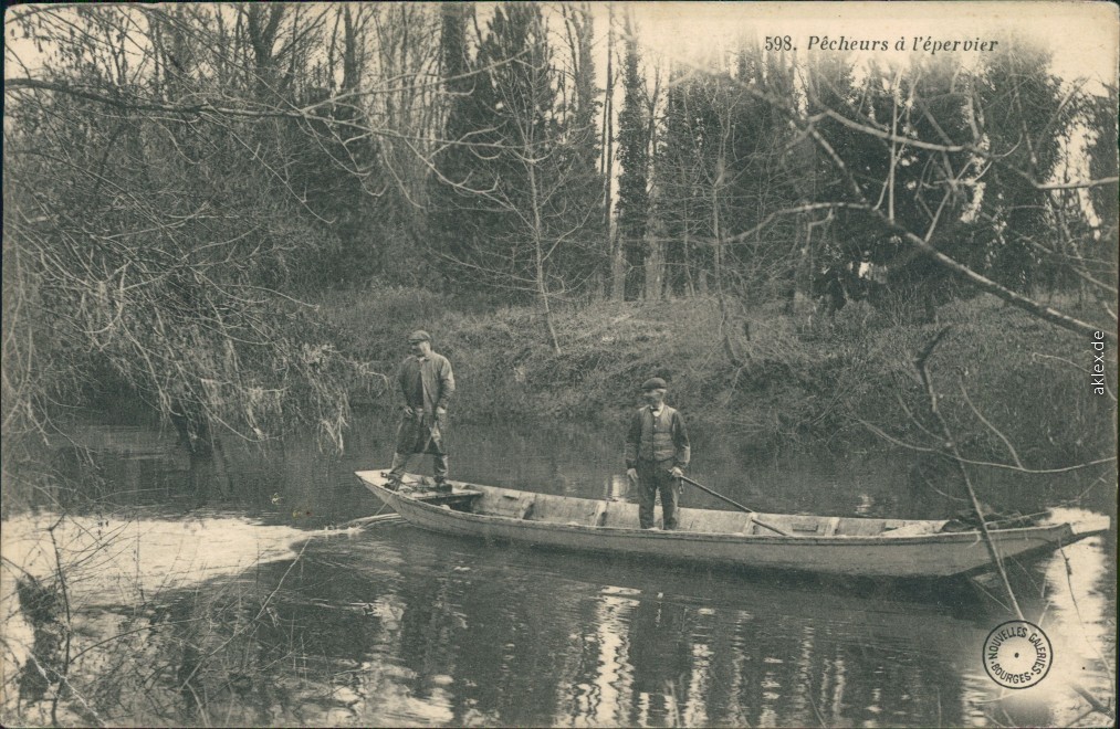vintage Postcard from 1906: Fischer auf Boot im Fluss:: 