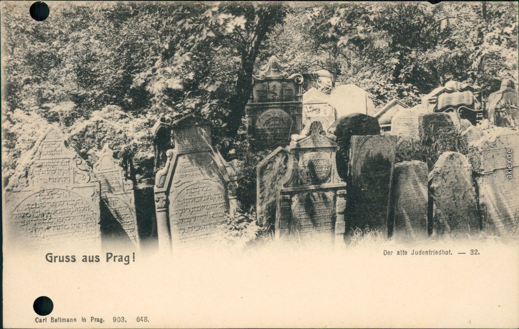 vintage Postcard from 1903: Der Alte Judenfriedhof:: Prague