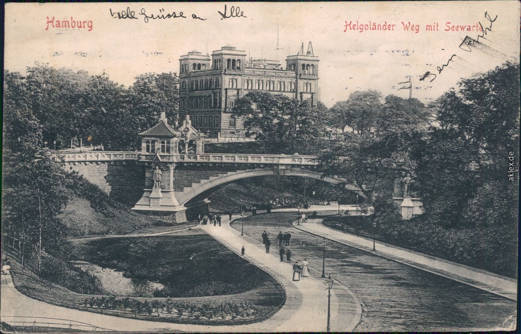 vintage Postcard from 1907: Helgoländer Weg mit Seewarte:: St. Pauli-Hamburg