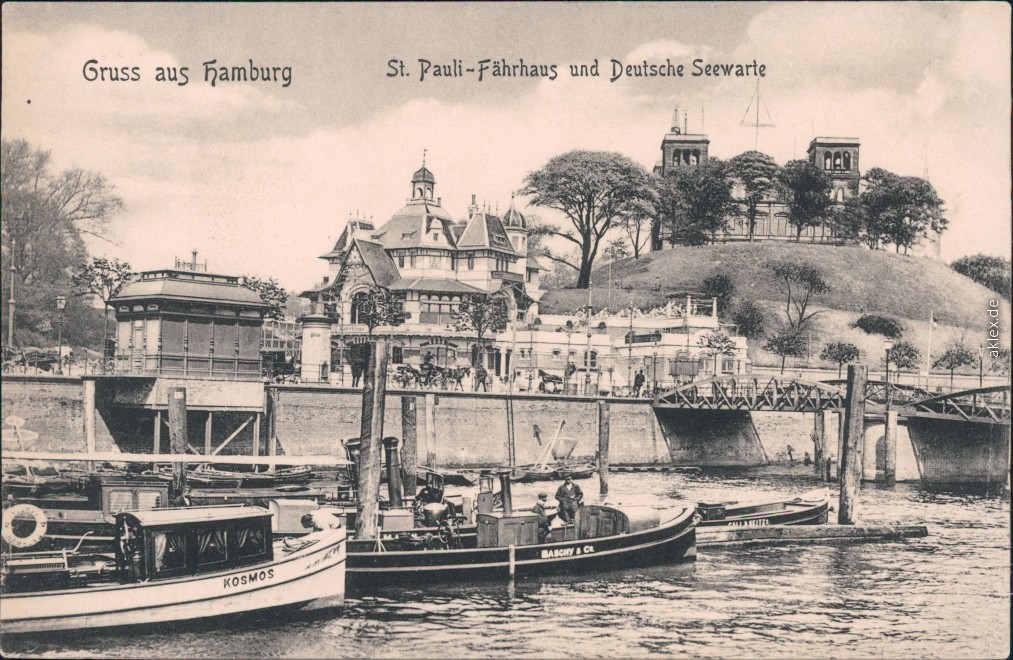 vintage Postcard from 1913: Fährhaus St. Pauli und Deutsche Seewarte:: St. Pauli-Hamburg