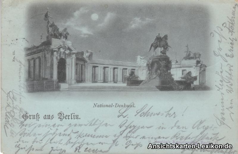 vintage Postcard from 1897: Mondschenlitho - Kaiser Wilhelm Nationaldenkmal:: Berlin