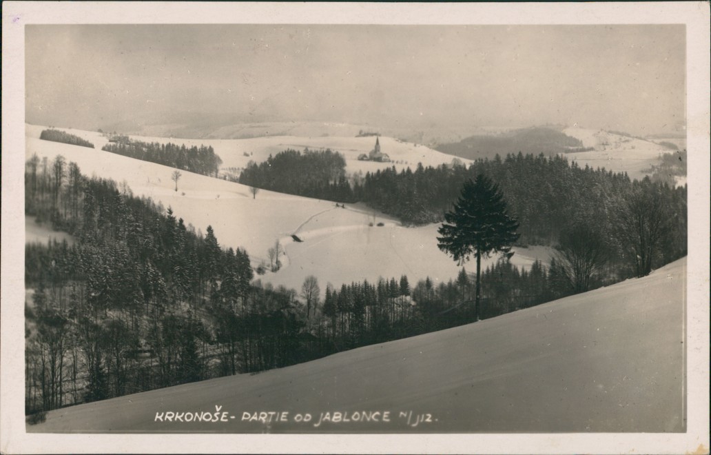 vintage Postcard from 1931: Riesengebirge Krkonoše Winterpartie:: Jablonec nad Jizerou