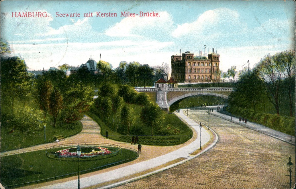 vintage Postcard from 1913: Seewarte mit Kersten Miles-Brücke:: St. Pauli-Hamburg