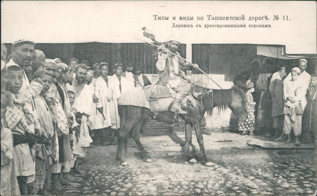 vintage Postcard from 1914: Derwisch mit ausgebildeten Krähen:: Tashkent