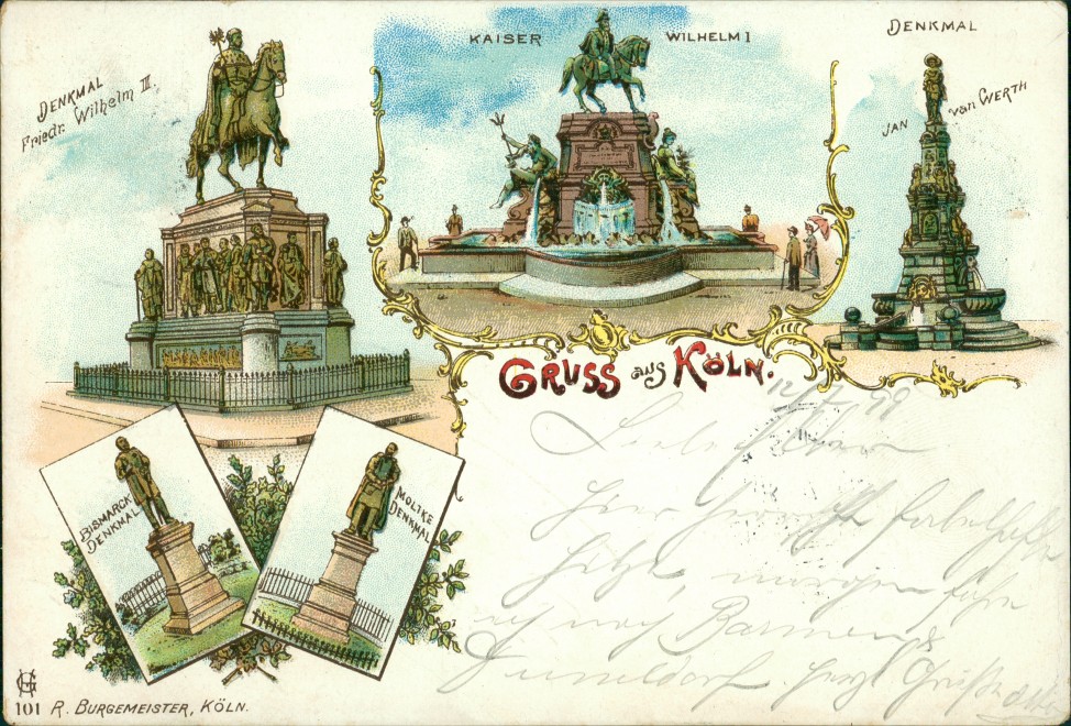 vintage Postcard from 1899: Litho AK: 6 Bild Denkmäler Kaiser:: Cologne
