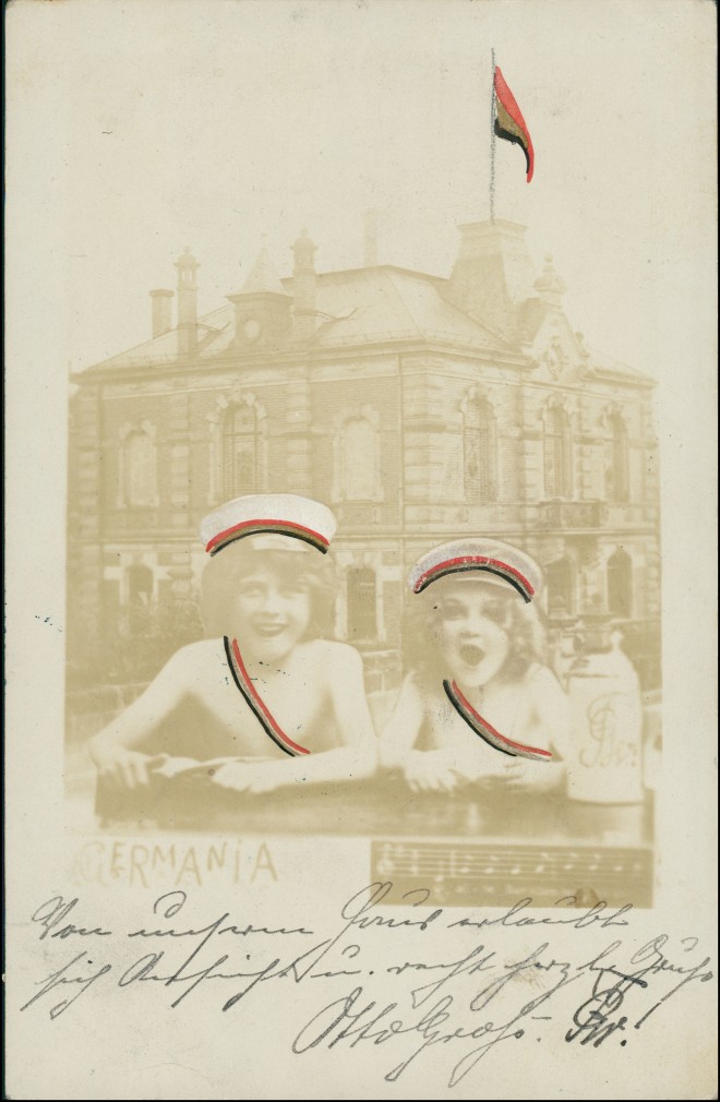vintage Postcard from 1903: Militaria Germania Junge und Mädchen singen:: 