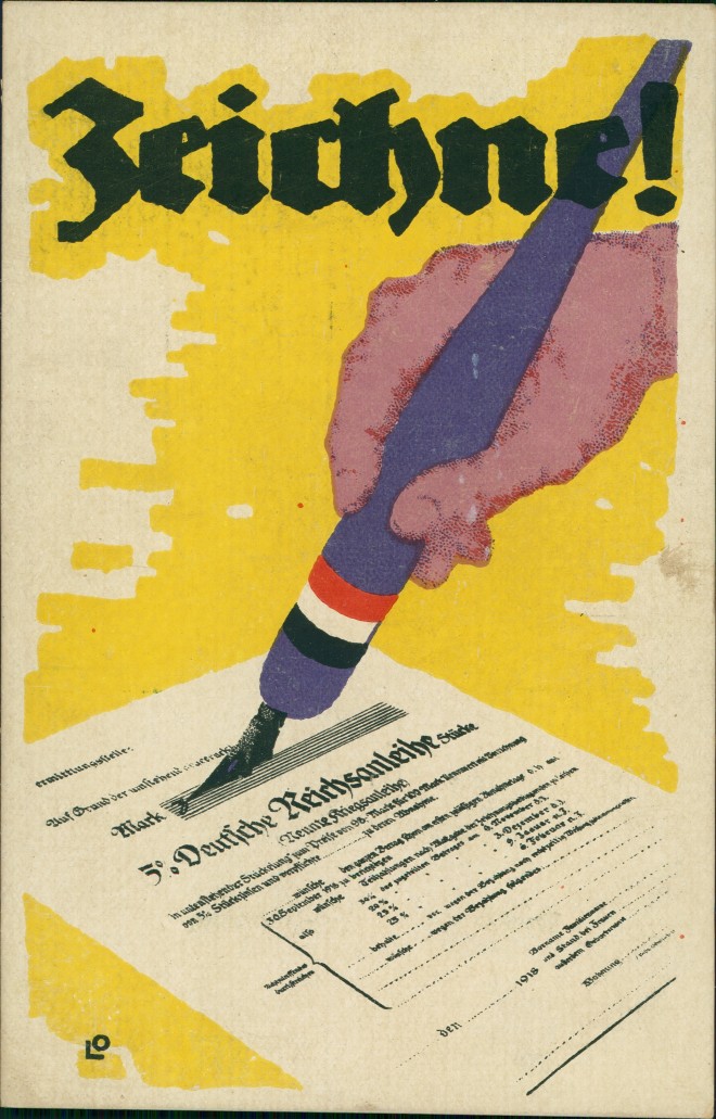 vintage Postcard from 1917: Postkarten Kriegsanleihe - WK I Zeichne Künstlerkarte:: 
