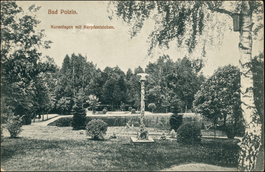 vintage Postcard from 1909: Kuranlagen mit den Karpfenteichen:: Połczyn Zdrój