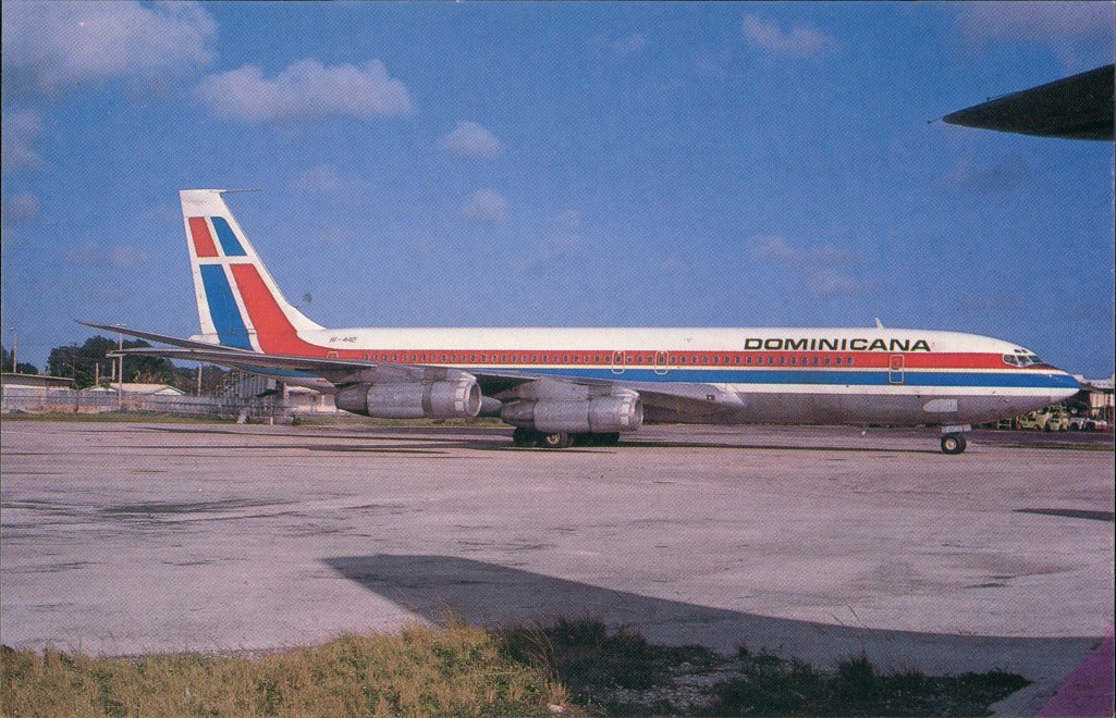 vintage Postcard from 1984: Flugzeug Boeing B.707-399C HI-442 c/n 19767 of DOMINICANA:: Miami