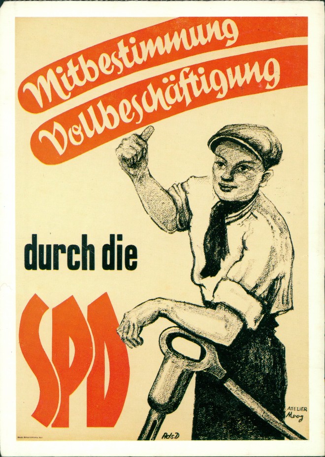 vintage Postcard from 1983: Propaganda Zeichnung Politk SPD "Mitbestimmung Vollbeschäftigung":: 