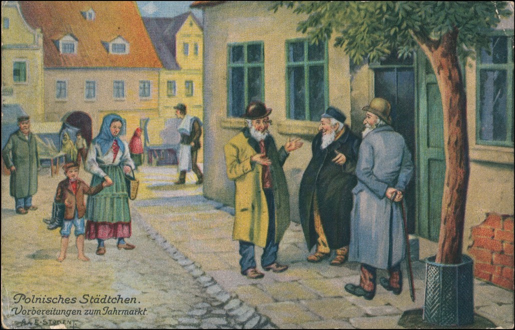 vintage Postcard from 1915: Judaica/ Judaika Polnisches Städtchen Vorbereitungen Jahrmarkt:: Poland