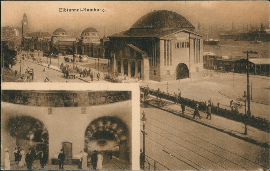 vintage Postcard from 1926: 2 Bild:  Elbtunnel Hafen:: St. Pauli-Hamburg