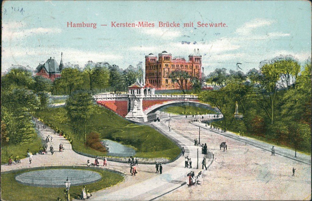 vintage Postcard from 1909: Kersten Miles Brücke Seewarte belebt:: St. Pauli-Hamburg