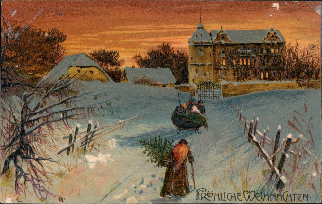 vintage Postcard from 1906: Glückwunsch Grußkarte Fröhliche Weihnachten Winter Stimmung:: 