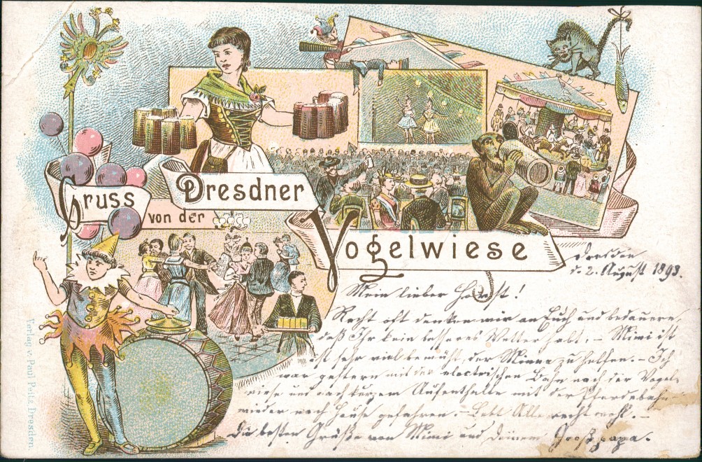 vintage Postcard from 1893: Jahrmarkt Vogelwiese - Litho:: Johannstadt-Dresden