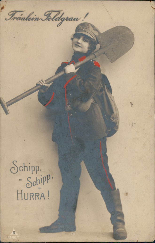 vintage Postcard from 1916: Schipp Schipp Hurra - Frälein Feldgrau:: 