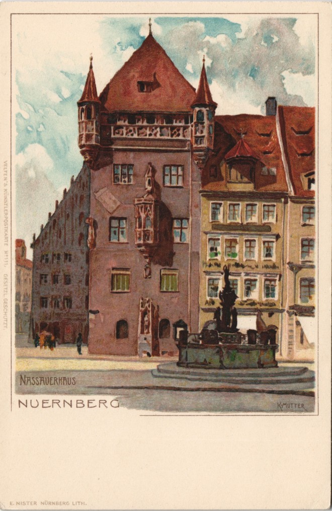 vintage Postcard from 1900: Nassauerhaus Künstlerkarrte signiert K. Mutter:: Nuremberg