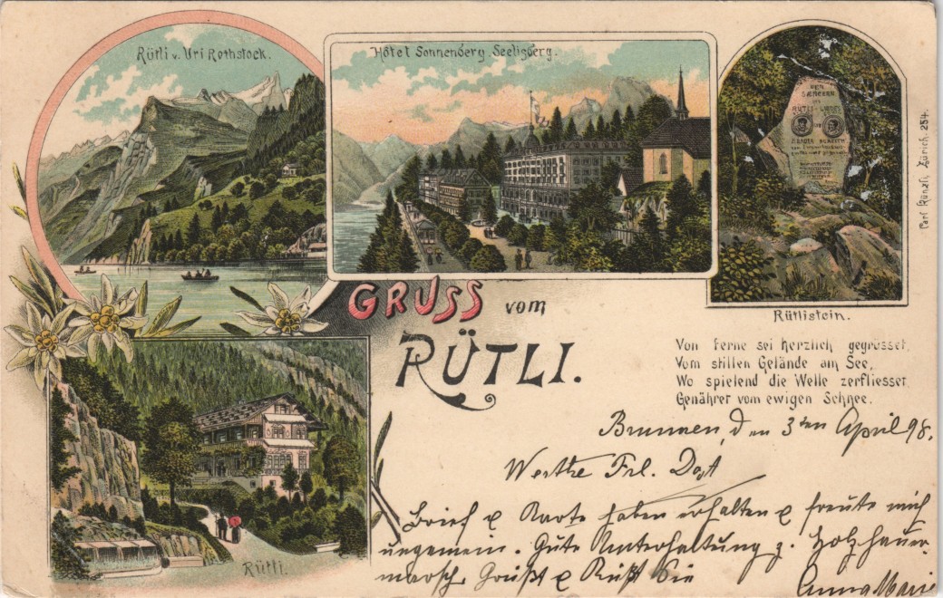 vintage Postcard from 1898: Hotel, Sonnenberg, Rüttli:: Seelisberg
