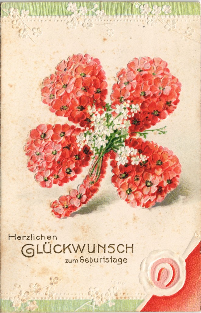 vintage Postcard from 1906: Prägekarte - Blumen Kleeblatt in Rot Weiß:: 