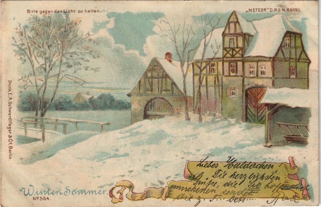 vintage Postcard from 1908: Stimmungsbild Haqlt gegen das Licht Sommer Winter:: 