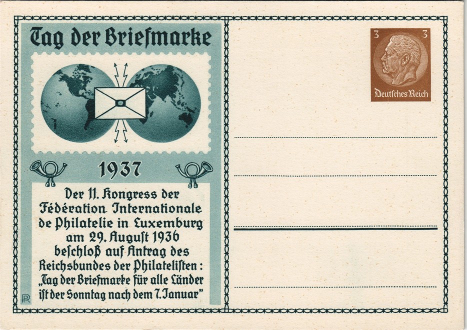 vintage Postcard from 1937: Ganzsache Bild-Ganzsache Tag der Briefmarke:: 