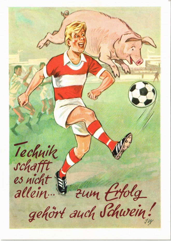 vintage Postcard from 1980: Technik schafft es nicht allein... zum erfolg gehört auch Schwein!:: 