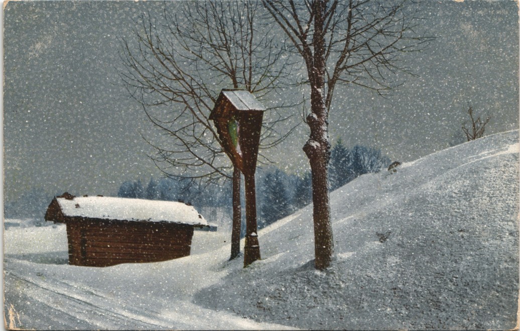 vintage Postcard from 1910: Winter Stimmungsbild Verschneite Strasse Photochromiekarte:: 
