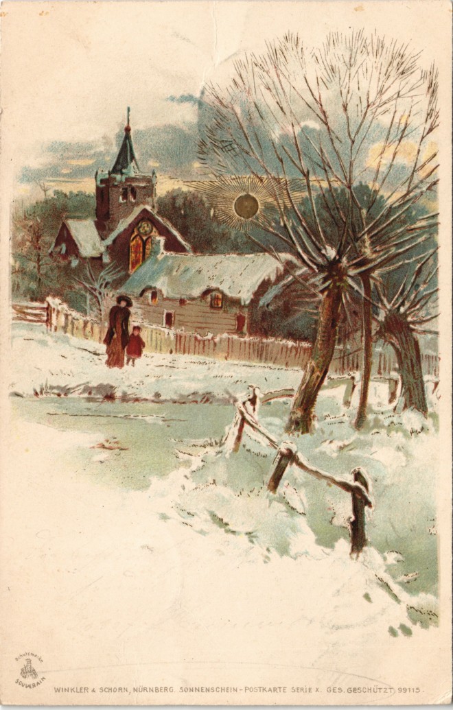 vintage Postcard from 1900: Gold-Sonne, Winterlandschaft Stimmungsbild:: 