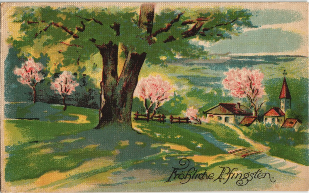 vintage Postcard from 1909: Glückwunsch: Pfingsten, Stadtr Stimmungsbild - Künstlerkarte:: 