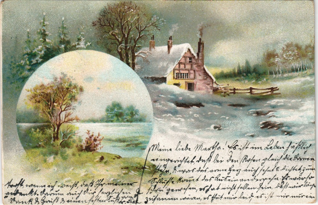 vintage Postcard from 1901: Winter-Ansichtskarten (Schnee/Eis) / Stimmungsbild 2 Bild Landschaft:: 