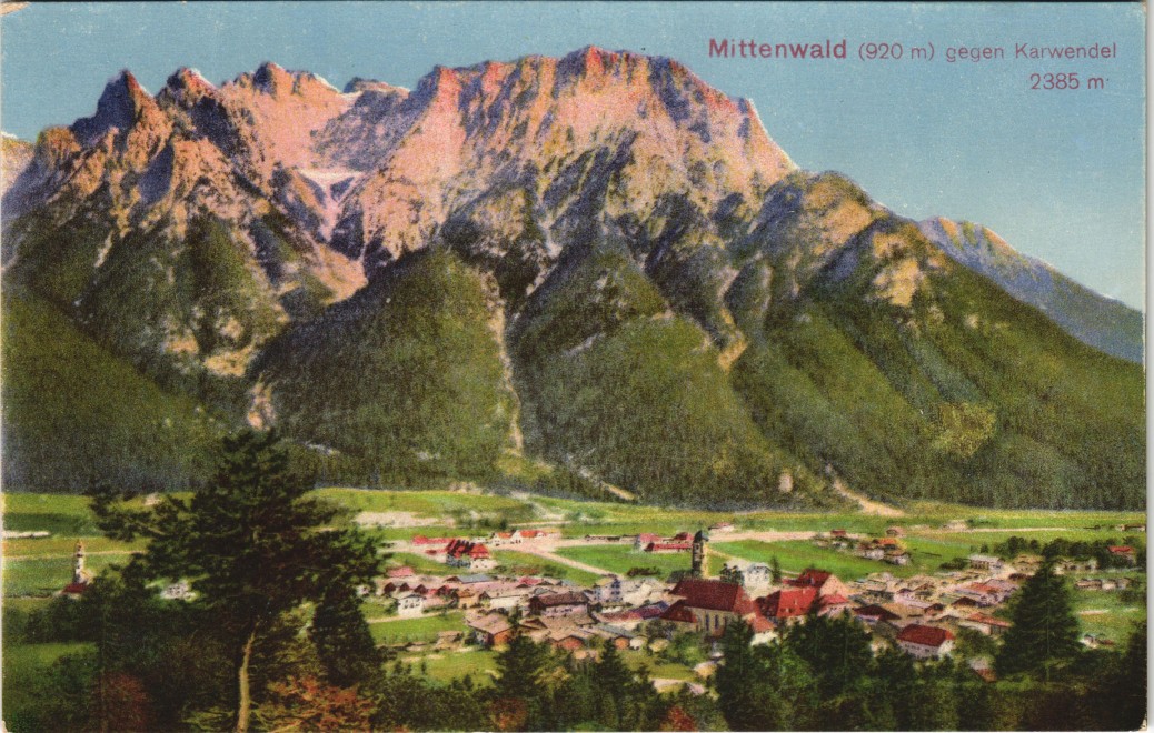 vintage Postcard from 1920: Panorama gegen Karwendel:: Mittenwald