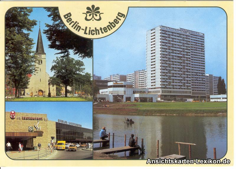 vintage Postcard from 1990: Stadtteilansichten ua Bahnhof:: Lichtenberg-Berlin