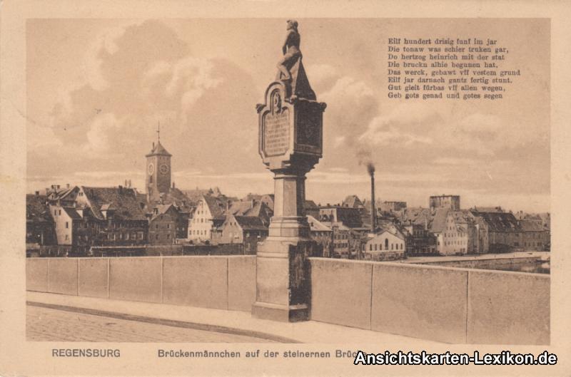 vintage Postcard from 1910: Brückenmännchen auf der steinernen Brücke:: Regensburg