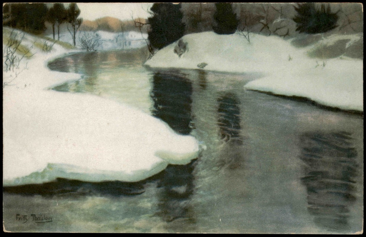 vintage Postcard from 1911: Künstlerkarte signiert - Bach im Winter:: 