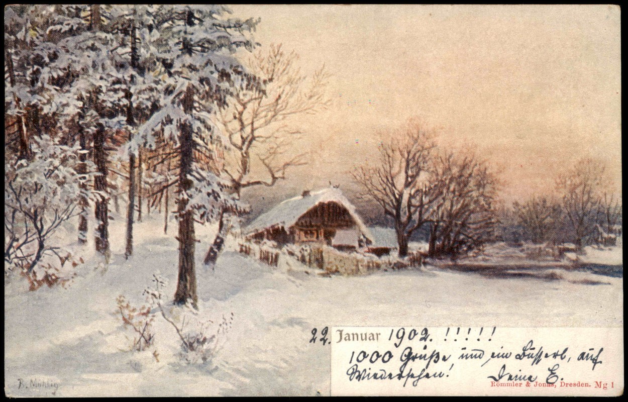 vintage Postcard from 1902: Winter-Ansichtskarten (Schnee/Eis) / Stimmungsbild Januar:: 