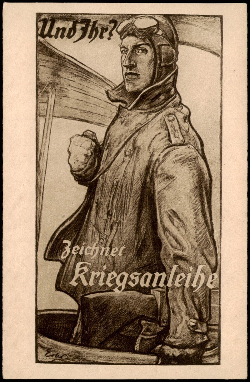 vintage Postcard from 1916: Postkarte Kriegsanleihe - WK I Militaria Pilot:: 