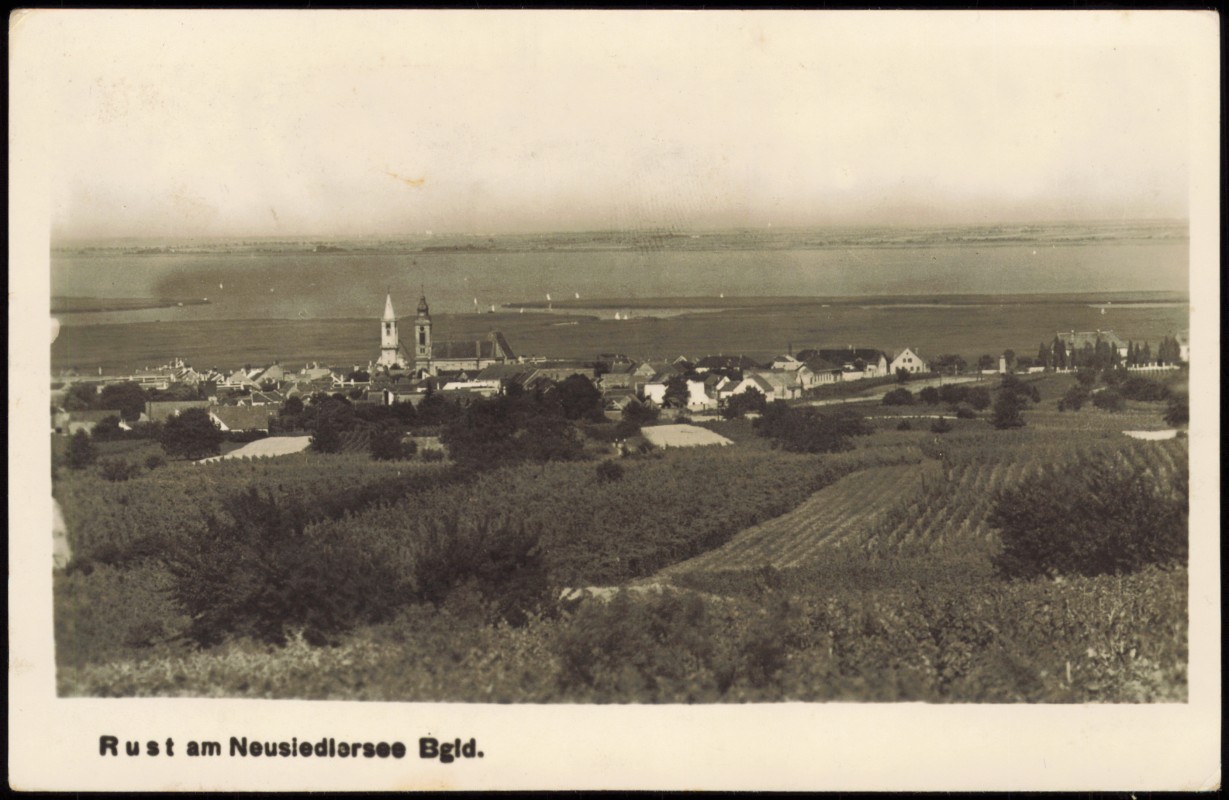vintage Postcard from 1957: Blick auf Stadt und See:: Ruszt | Rušta