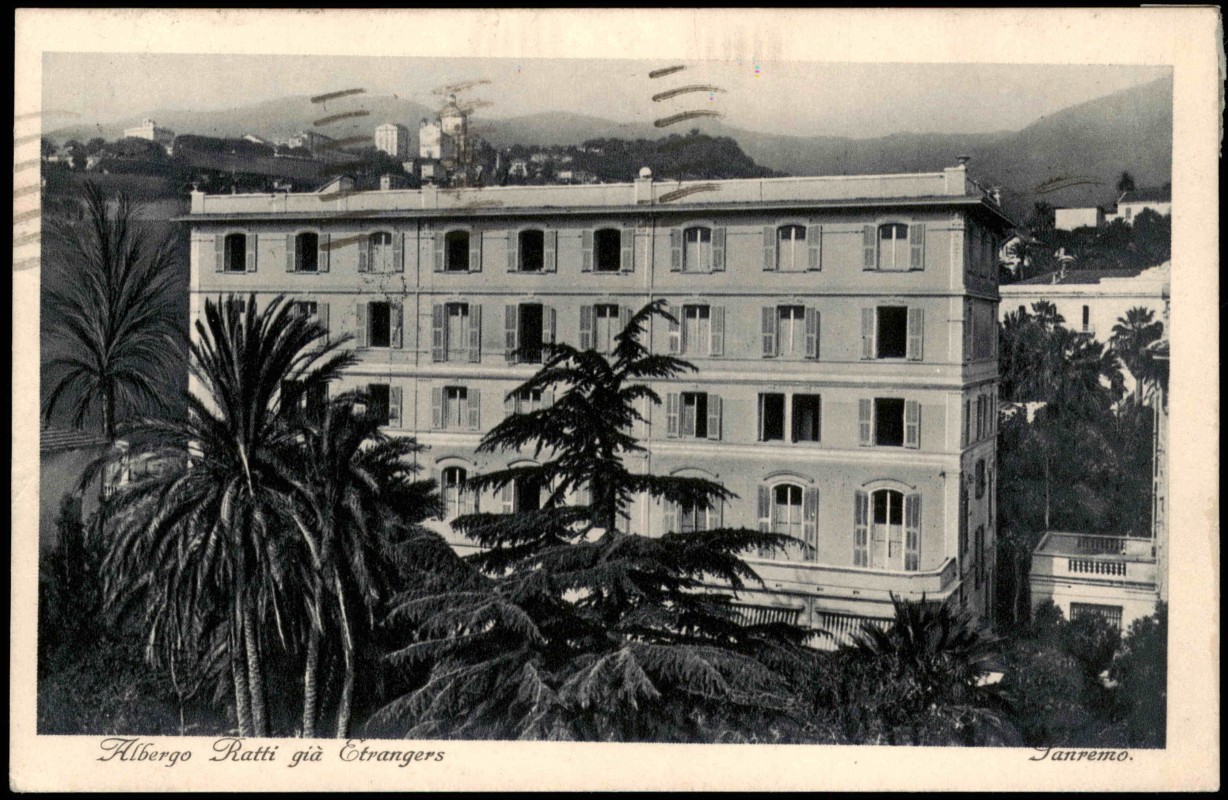 vintage Postcard from 1934: Albergo Ratti già Etrangers:: Sanremo