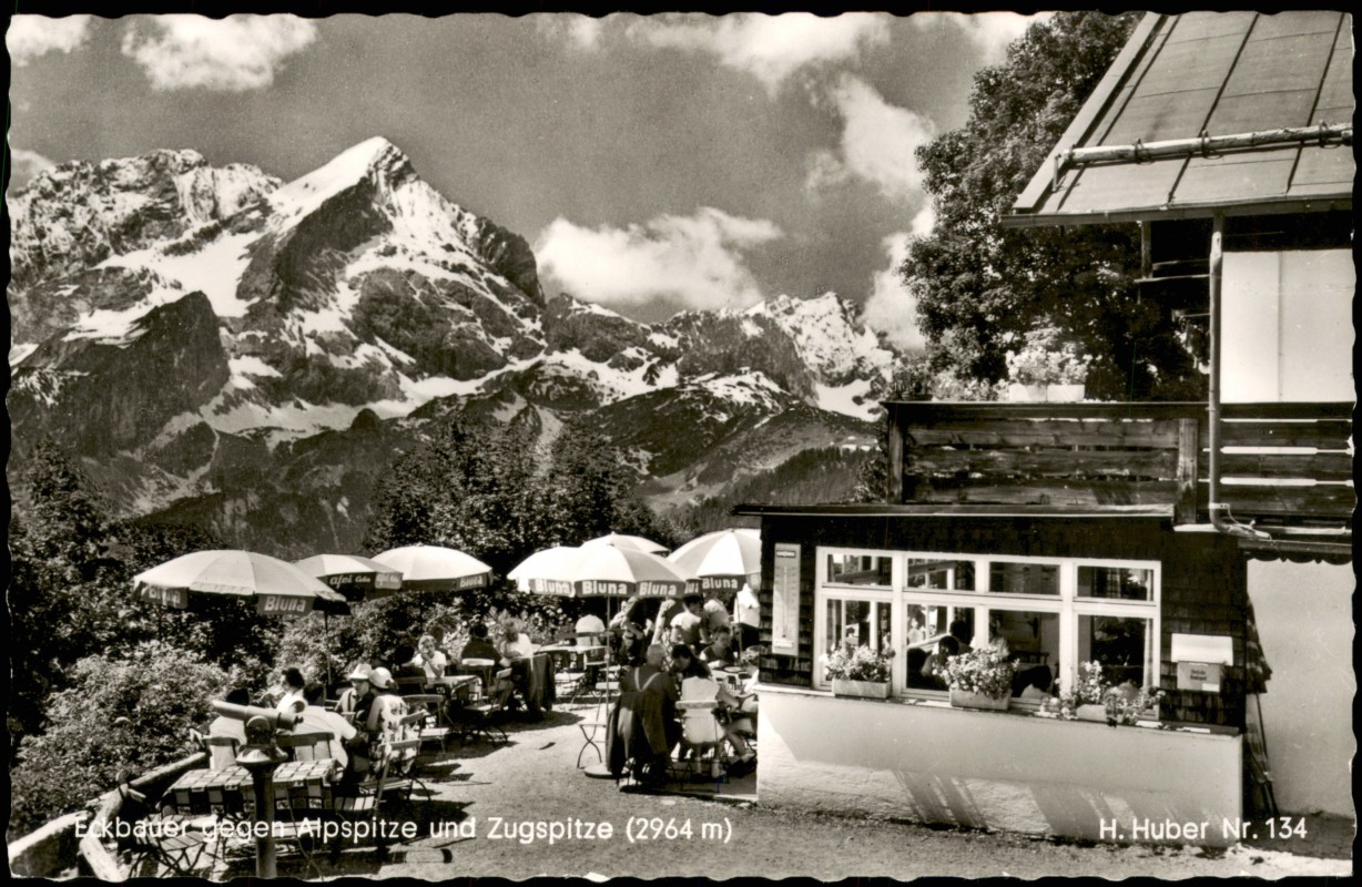 vintage Postcard from 1962: Eckbauer gegen Alpspitze und Zugspitze (2964 m):: Grainau
