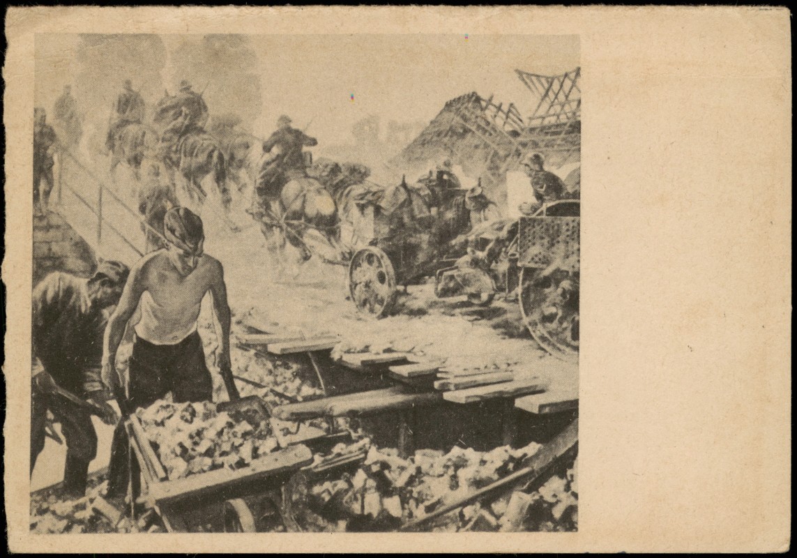vintage Postcard from 1942: Militär/Propaganda - 2.WK (Zweiter Weltkrieg) Soldaten beräumen Schutt:: 