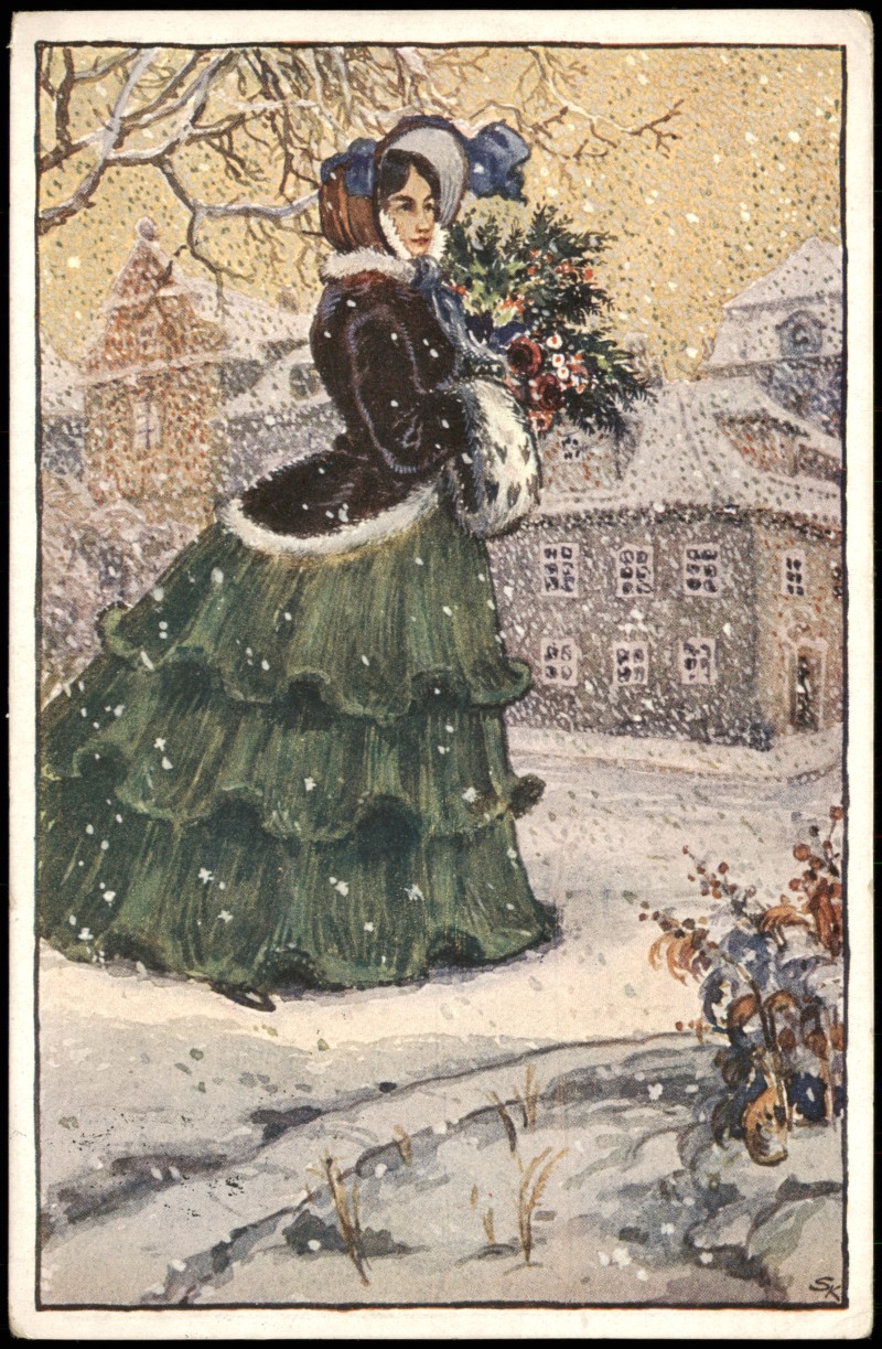 vintage Postcard from 1928: Samou radost na vánoce! Nové štěstí v novém roce! Winter:: 