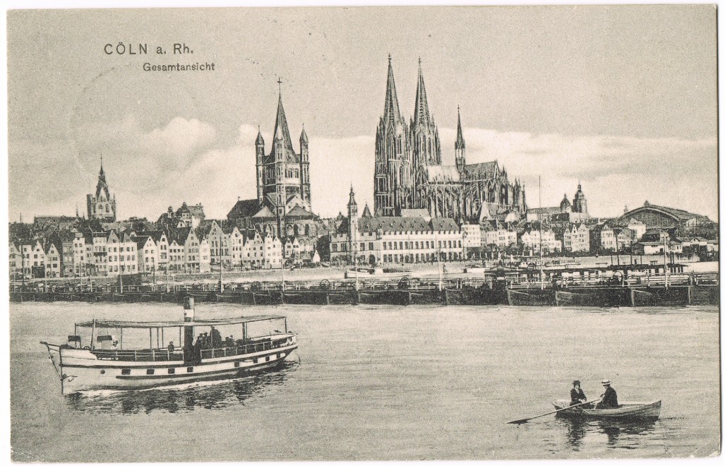 vintage Postcard from 1909: Stadt, Behelfsbrücke - Fähre:: Cologne
