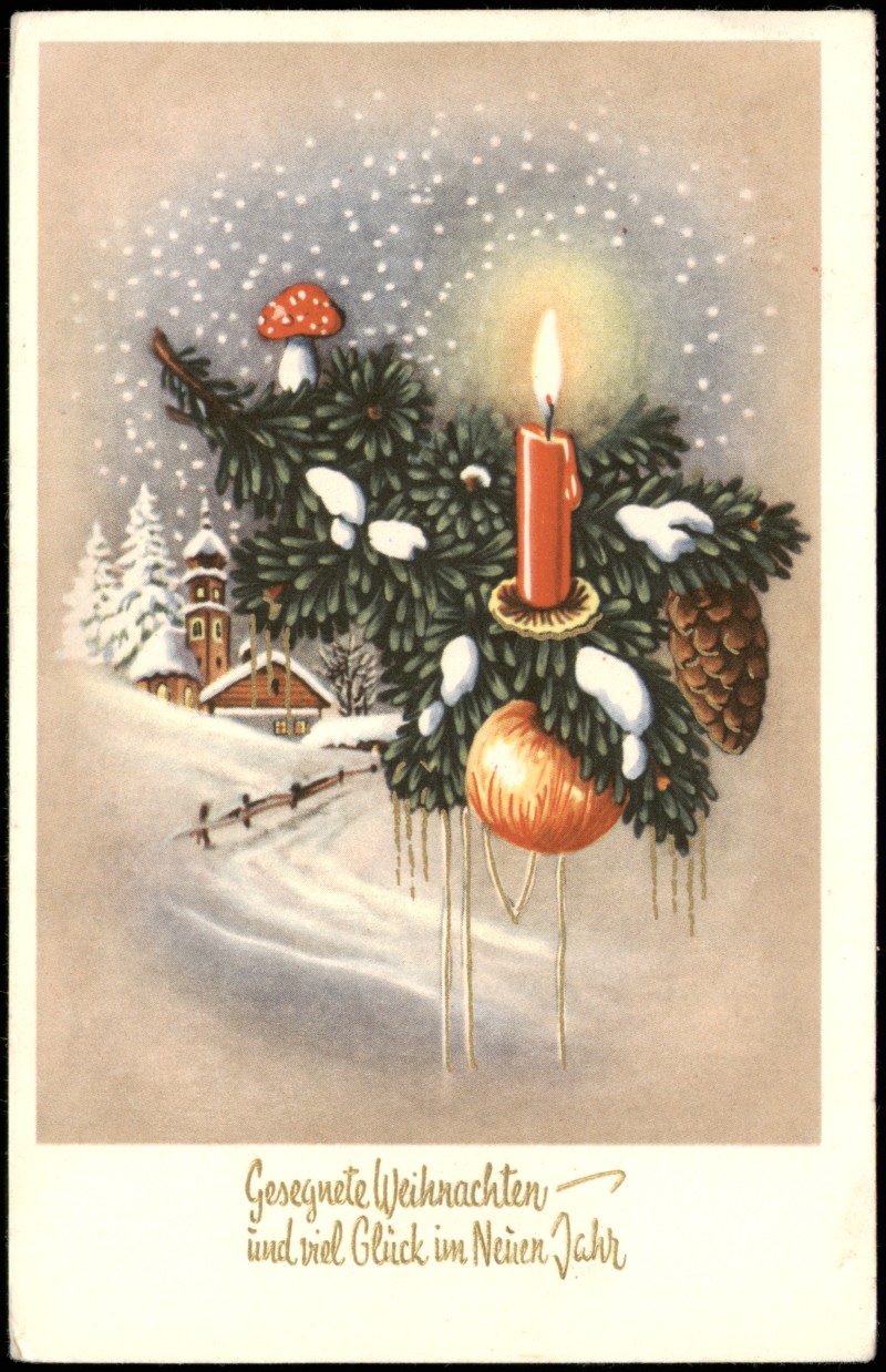 vintage Postcard from 1950: Glückwunsch Grusskarte Weihnachten und Neujahr:: 