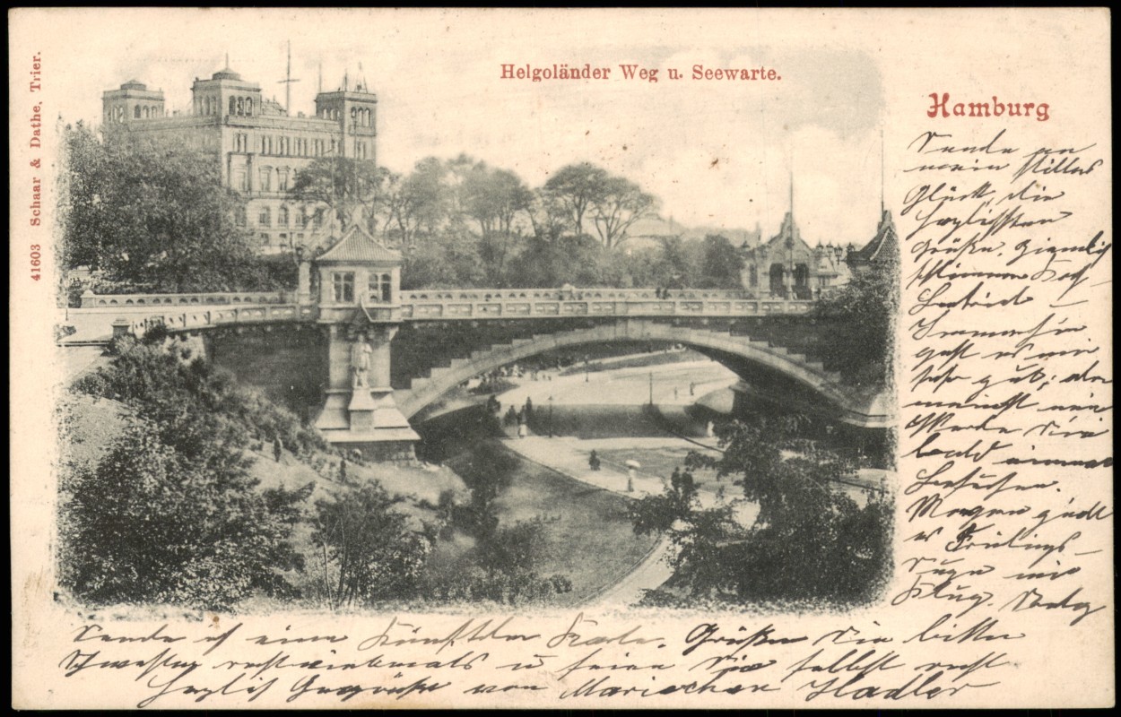 vintage Postcard from 1905: Helgoländer Weg u. Seewarte.:: St. Pauli-Hamburg